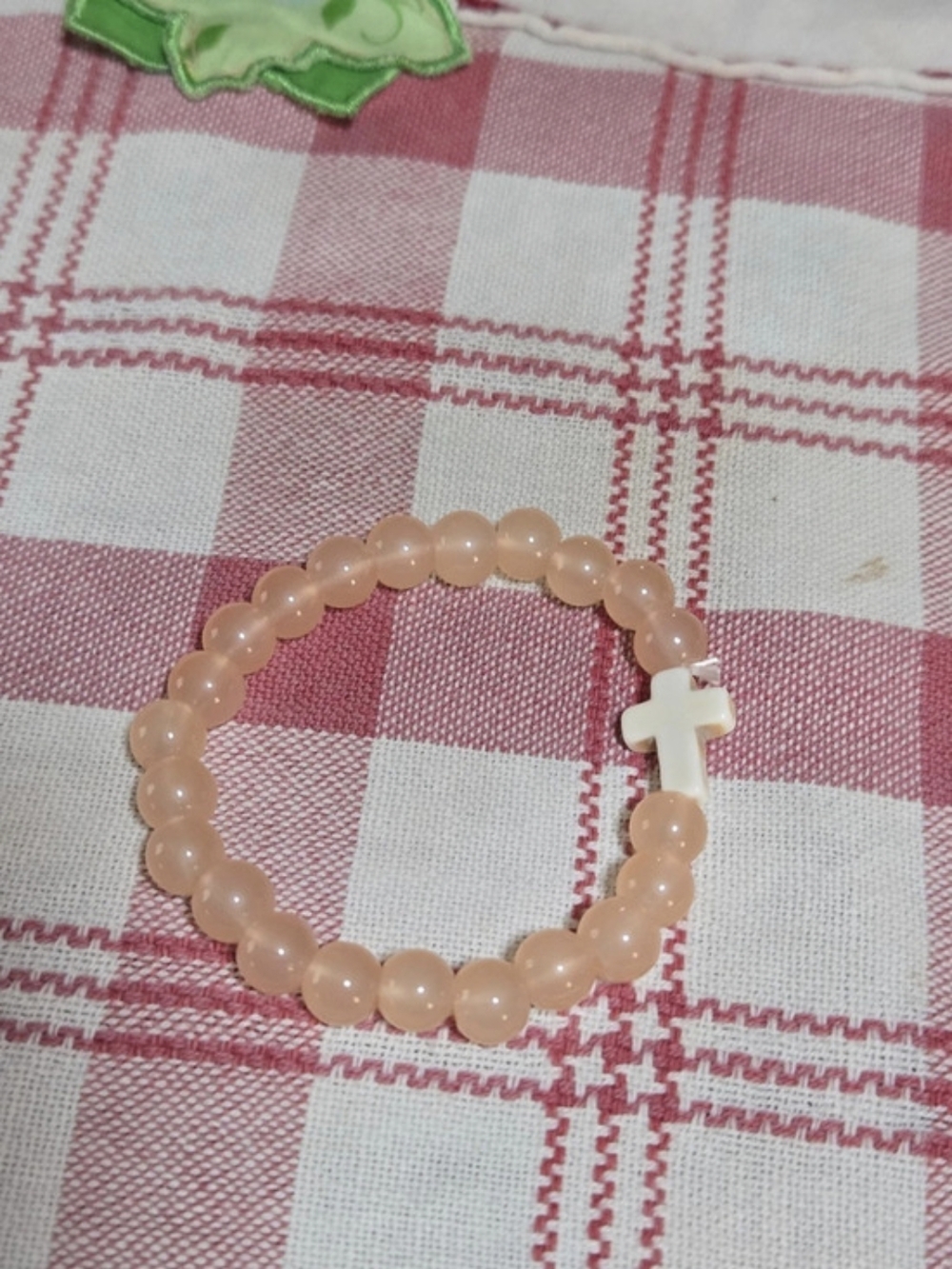 Pink Beaded Cross Bracelet Like New